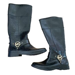 Michael Kors Black Croc-Embossed Ankle Boots